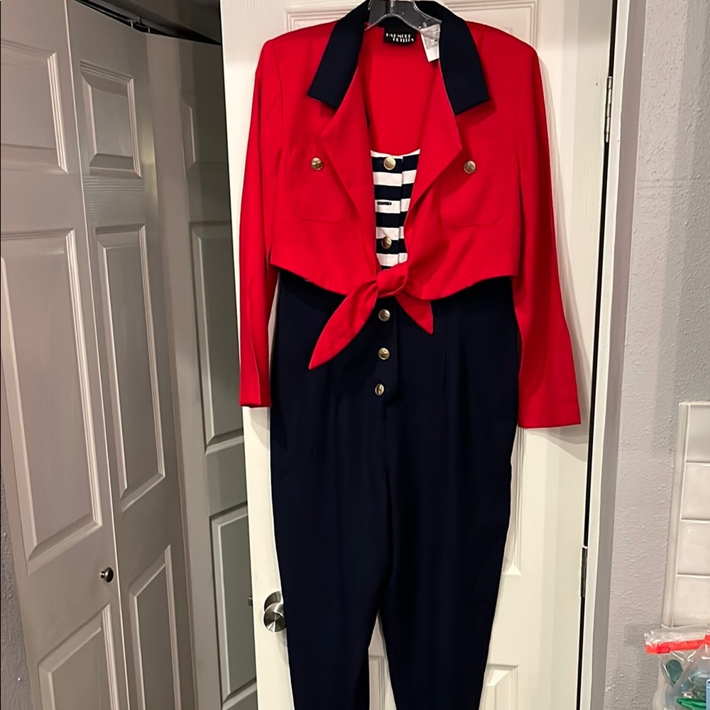 Halmode Petites Red, White & Blue Jumpsuit. Sz. 12 Great for Summer parties.